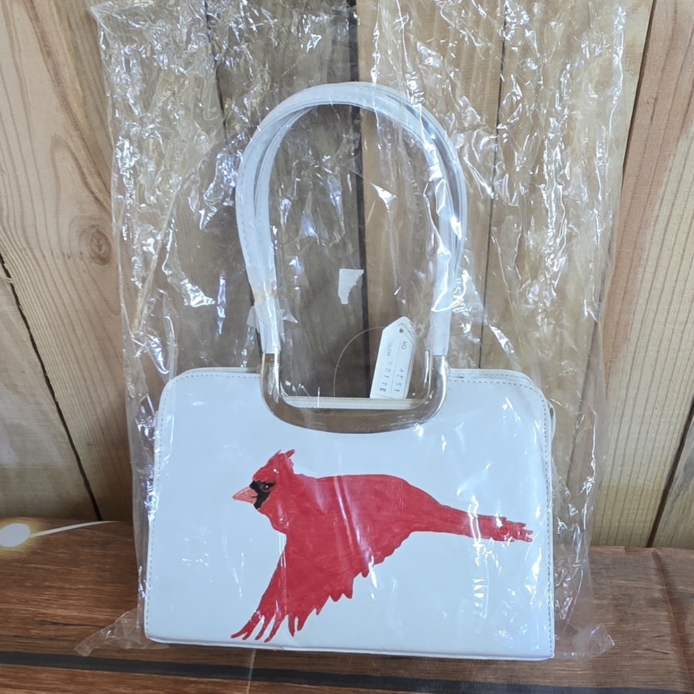 Handpainted Cardinal White Red Tote Bag Ampere Creations Bird Redbird